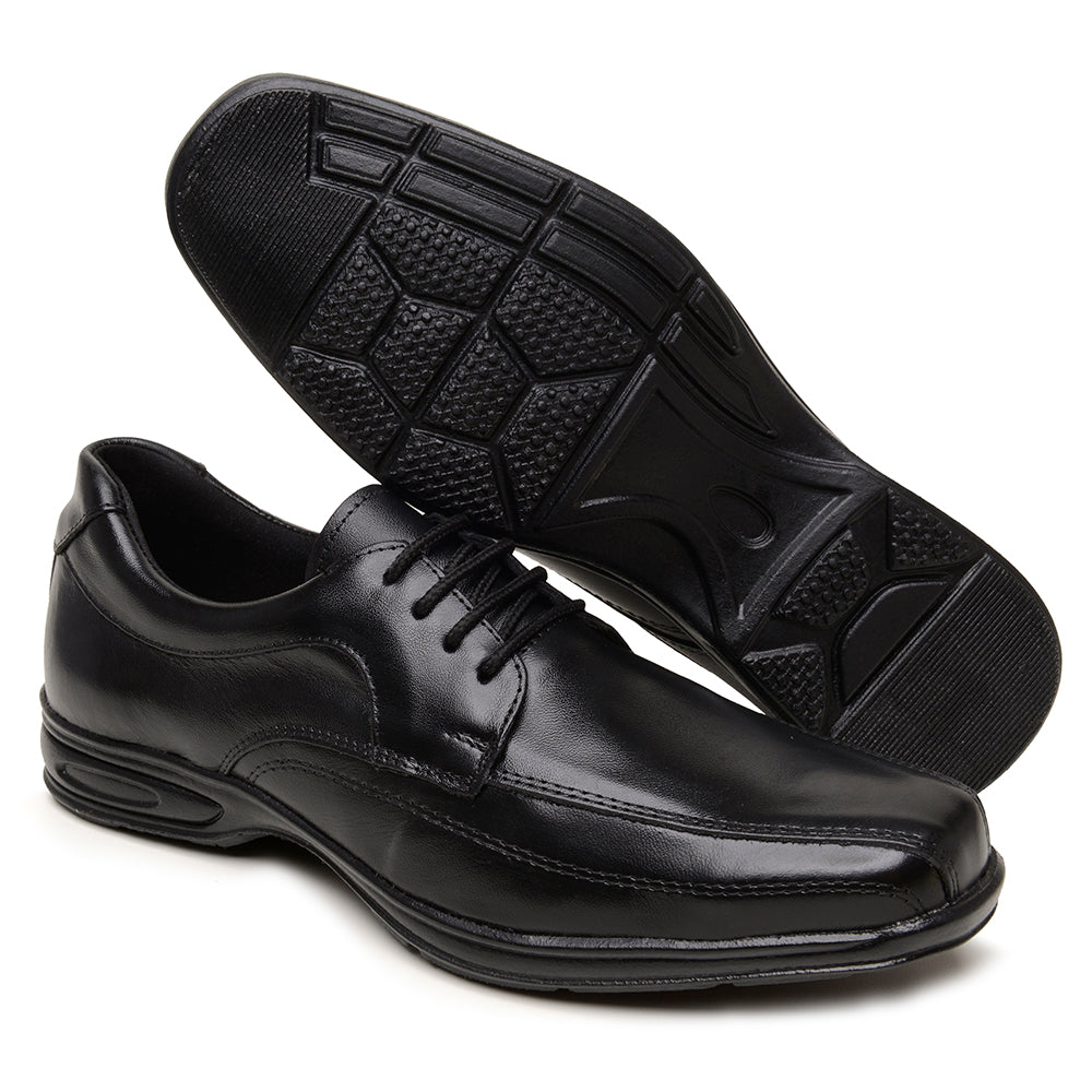 Sapato Social Masculino De Couro Preto Solado Elegância e Conforto Amortecedor Com Cadarço