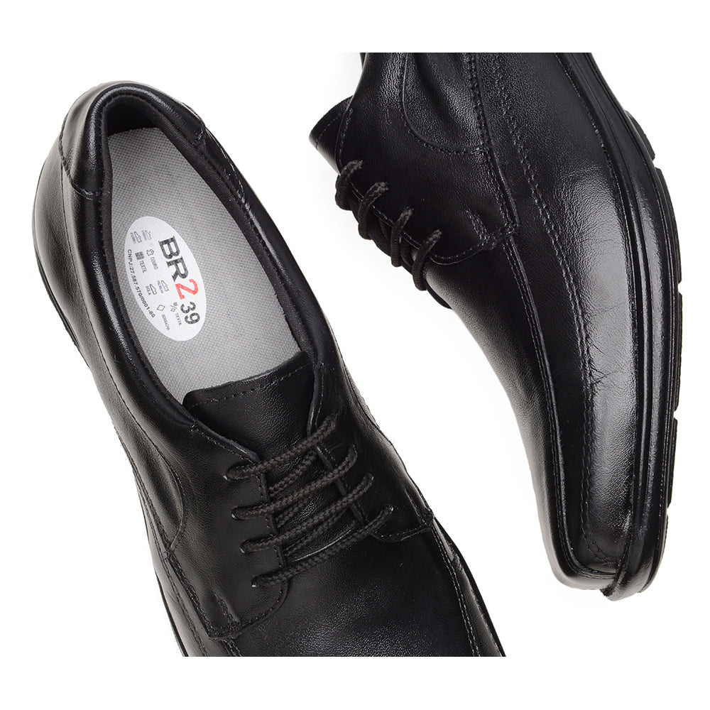 Sapato Social Masculino De Couro Preto Solado Elegância e Conforto Amortecedor Com Cadarço