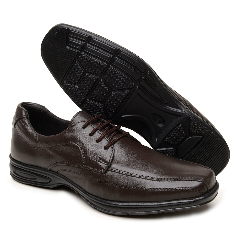Sapato Social Masculino De Couro Preto Solado Elegância e Conforto Amortecedor Com Cadarço