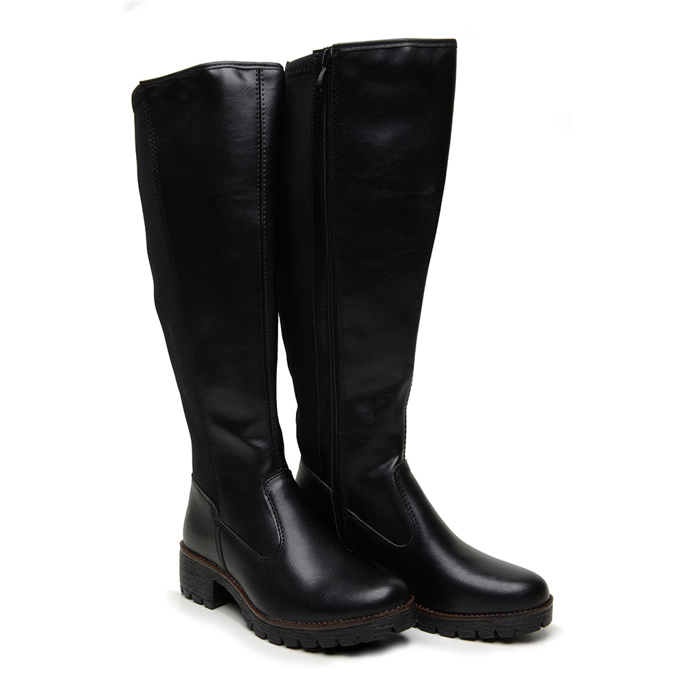 Bota Cano Longo Feminina Panturrilha Grossa Plus Size com Elástico Confortável Preta