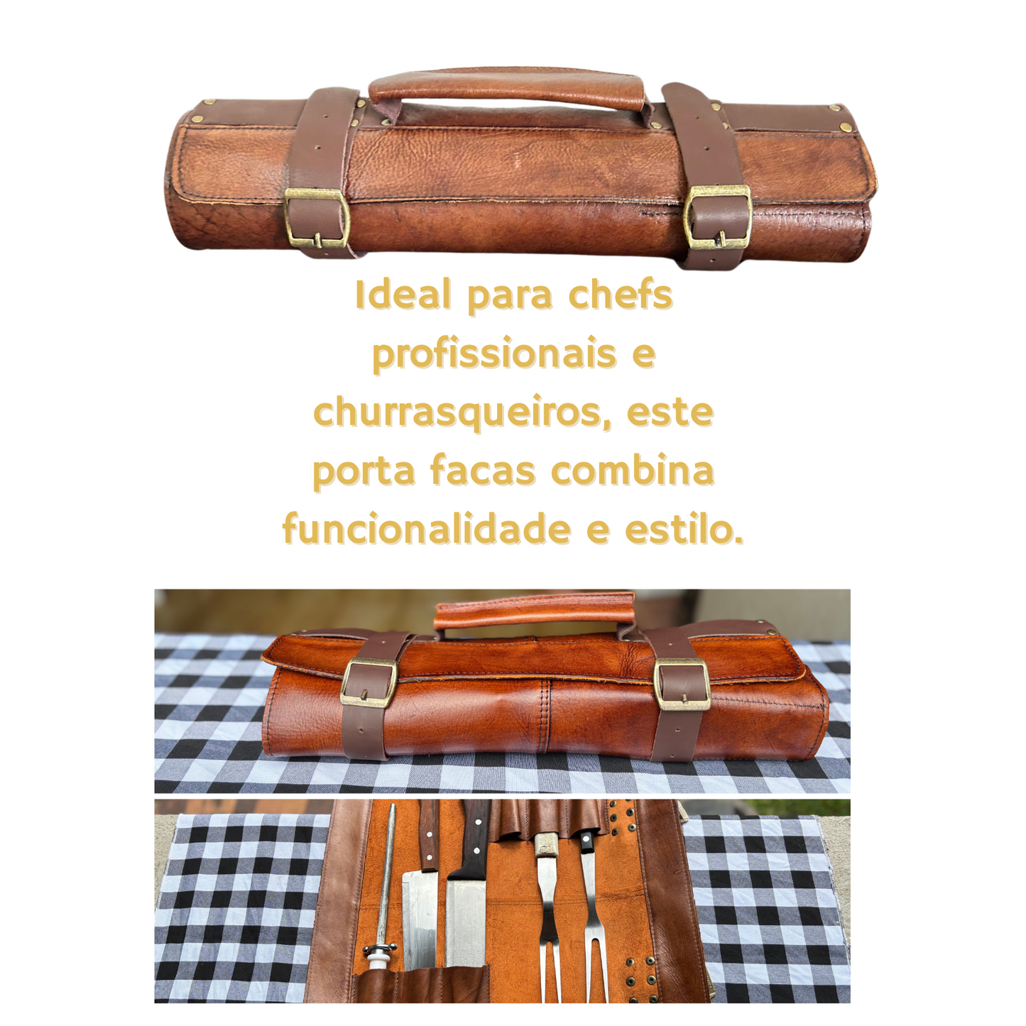 Case de facas Couro Legitimo Porta Facas Estojo de Facas