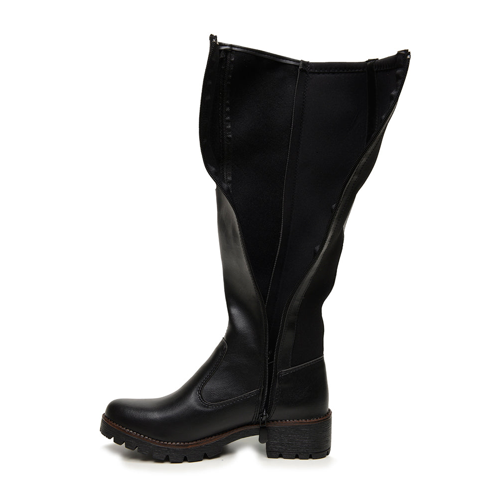 Bota Cano Longo Feminina Panturrilha Grossa Plus Size com Elástico Confortável Preta