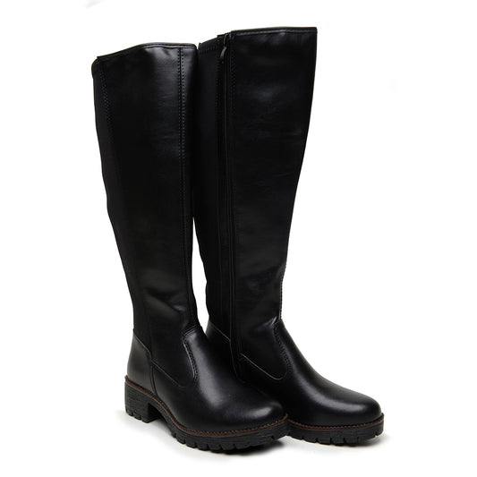 Bota Cano Longo Feminina Panturrilha Grossa Plus Size com Elástico Confortável Preta