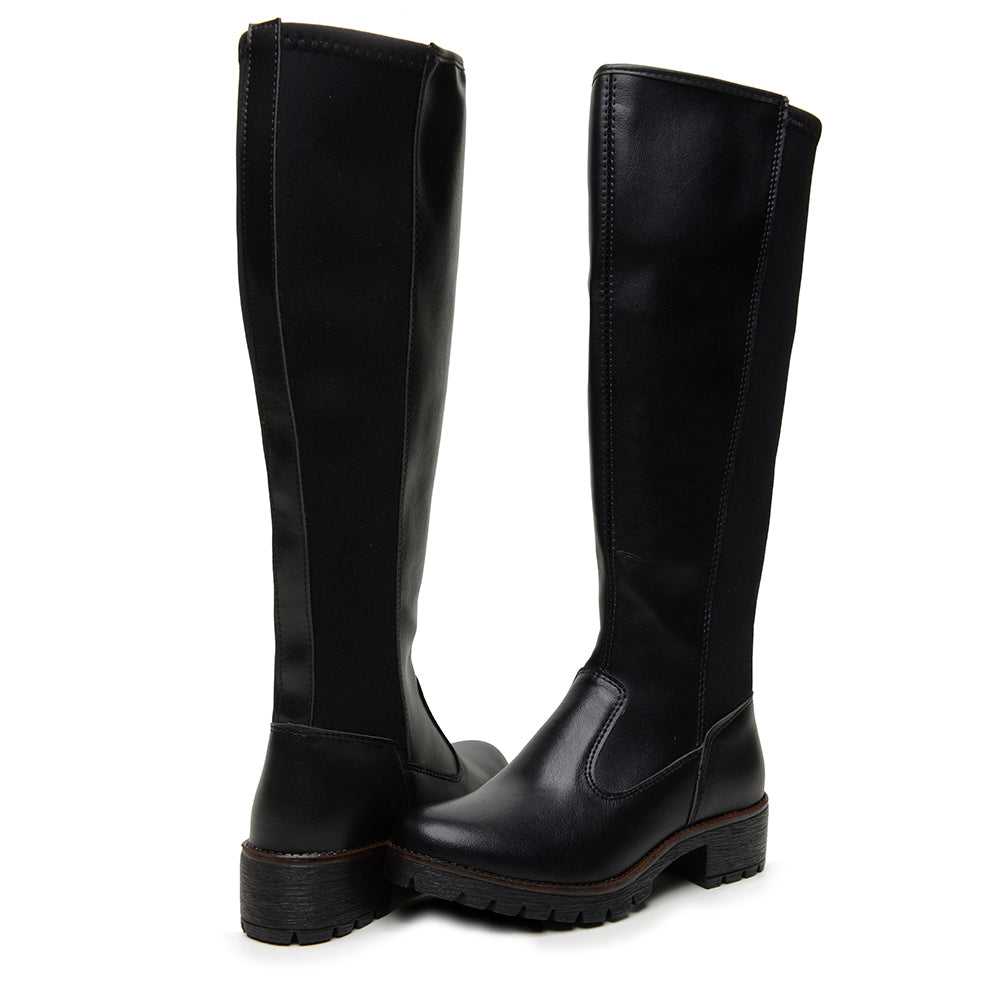 Bota Cano Longo Feminina Panturrilha Grossa Plus Size com Elástico Confortável Preta