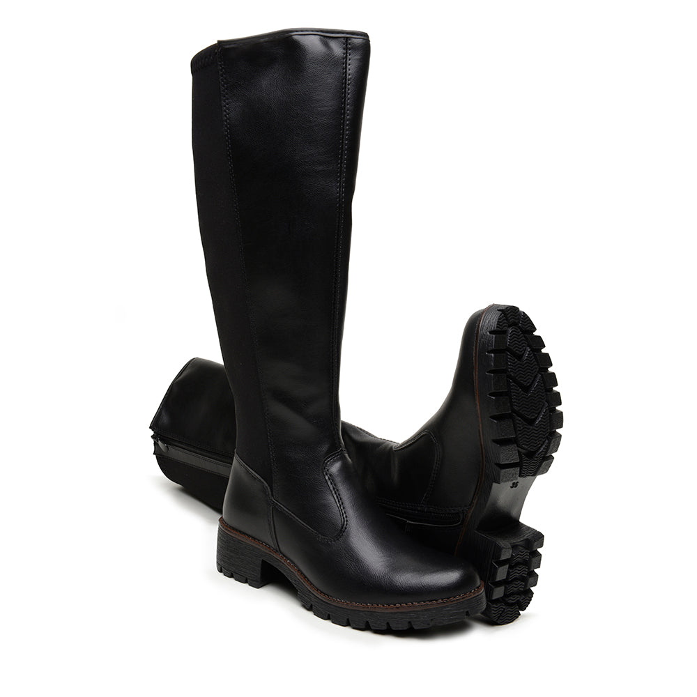 Bota Cano Longo Feminina Panturrilha Grossa Plus Size com Elástico Confortável Preta